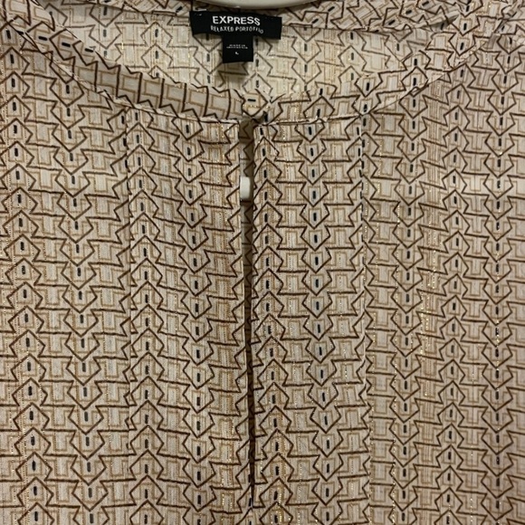Express Relaxed Portofino Geometric Gold Threaded Long Sleeve Sheer Blouse - Picture 4 of 6